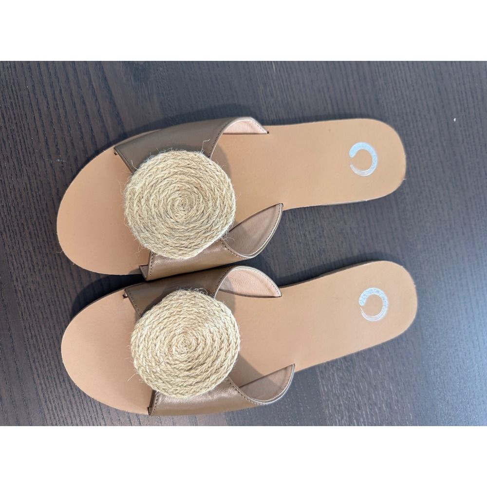 Journee Collection Raffia Disc Slide Sandals Women 8.5 Brown Woven Detail